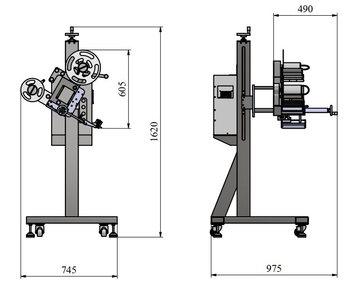 Kích thước lắp đặt máy dán nhãn tự động ROBOLINKS với khung trụ